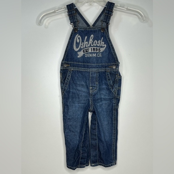 OshKosh B'gosh Overalls 12-18 Months Blue Jean Denim Farm - Picture 1 of 6